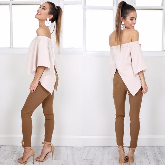 Blush Split Back High Low Off Shoulder Blouse - Picture 2 of 7